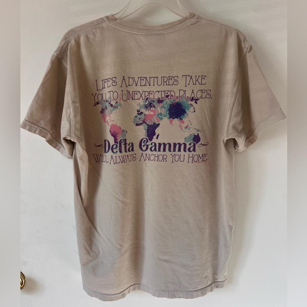 Delta Gamma Map Graphic Tee - Beige with Purple & Teal  comfort colors medium